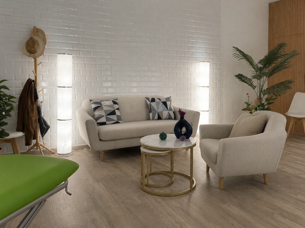 Zona de conversación con sillones y mesas